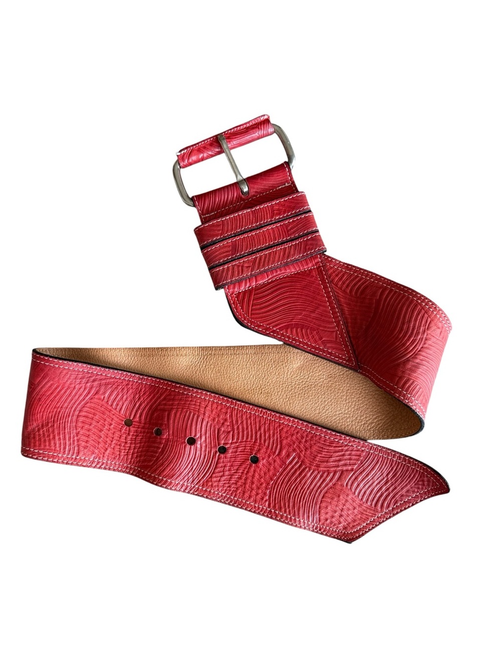 Vintage 80s Streets Ahead Wide Leather Textured Statement Belt Size XS/S